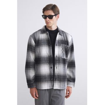 Jacheta-camasa lejera cu buzunar pe piept - Alb/Gri deschis