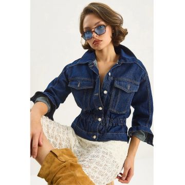 Jacheta dama  denim - bleumarin - cu inchidere cu nasturi