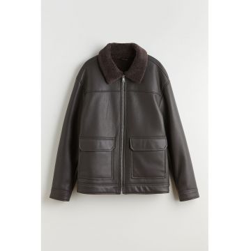 Jacheta de piele ecologica cu guler de blana sintetica