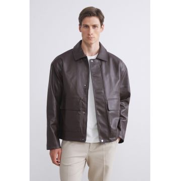 Jacheta din piele ecologica cu guler clasic