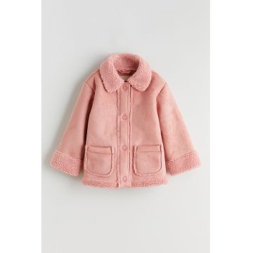 Jacheta din piele intoarsa ecologica si garnituri cu blana sintetica