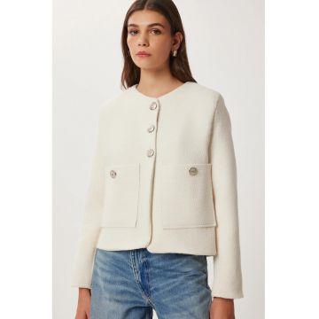Jacheta femei - Happiness Istanbul - texturata - crem - textil