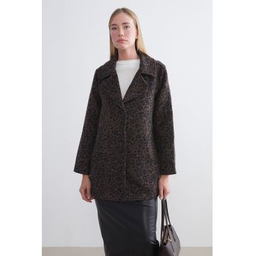 Palton cu animal print - Maro inchis