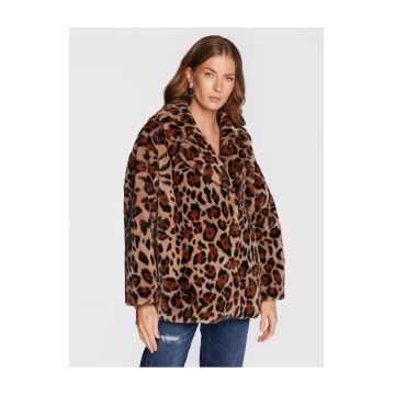 Palton dama  blana artificiala - maro -