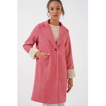 Palton dama  model herringbone - guler sal - Roz