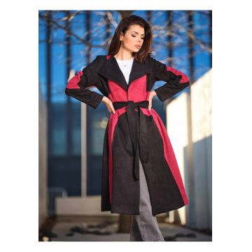 Palton dama - Poliester - Roz/Bej - Visiniu/Negru