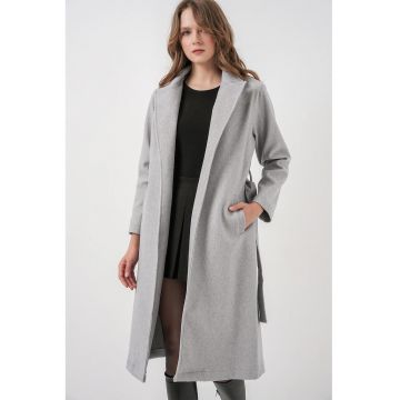 Palton dama  texturat - inchidere dubla - gri - textil