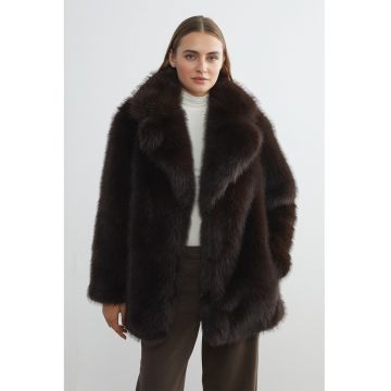 Palton de blana sintetica fara inchidere - Maro inchis