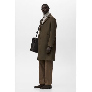Palton din amestec de lana cu nasturi - Verde masliniu
