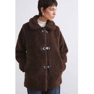 Palton din blana sintetica cu buzunare laterale - Maro