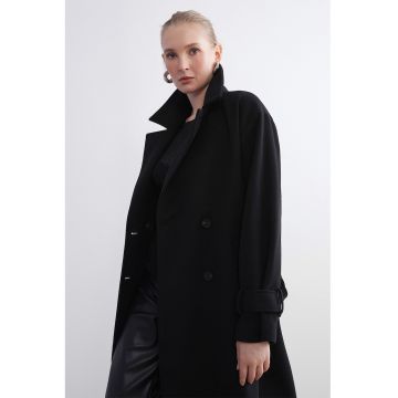 Palton lejer cu doua randuri de nasturi - Negru
