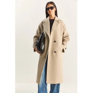 Palton lung dama supradimensionat  bej natural - fleece