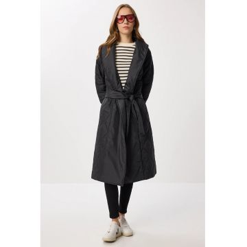 Palton lung texturat dama - Happiness Istanbul - negru - poliester - elegant