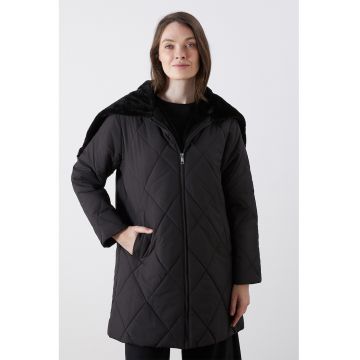 Geaca matlasata cu captuseala din blana sintetica Grace - Negru