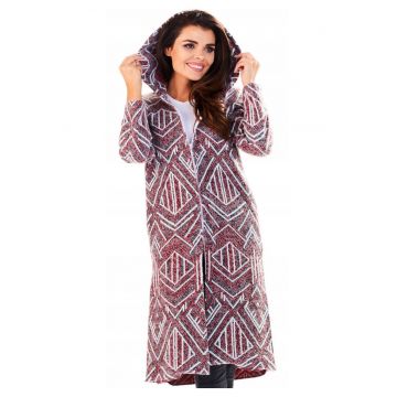 Palton pentru dama  Poliester/Elastan - Rosu/Gri