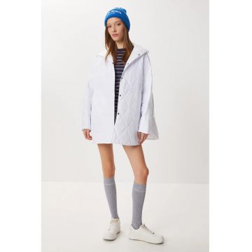 Palton Puffer Supradimensionat Happiness Istanbul - Alb - Textil - One Size