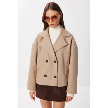 Palton scurt dama - Happiness Istanbul - texturat - bej natural - material textil