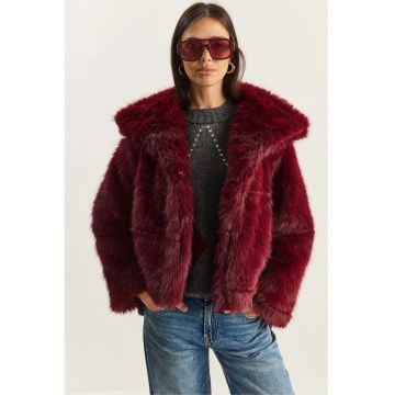 Palton scurt dama -  supradimensionat - visiniu - blana artificiala