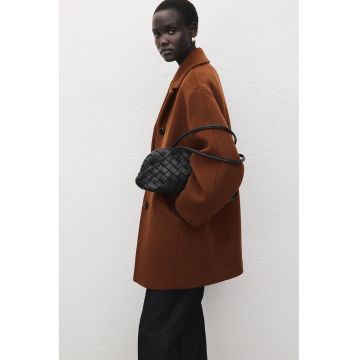 Palton scurt supradimensionat din amestec de lana - Maro cognac