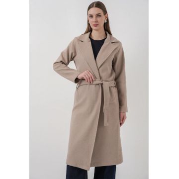 Palton  texturat - inchidere dubla - bej natural - textil - Bej Natural