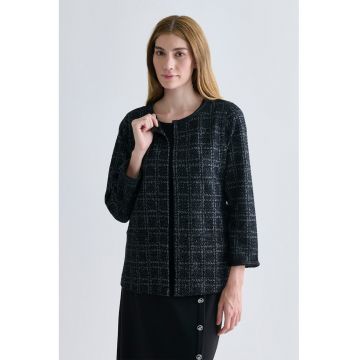 Palton usor din jacquard cu decolteu rotund - Alb/Negru