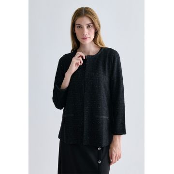 Palton usor din jacquard cu decolteu rotund - Negru melange