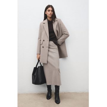 Trenci din amestec de lana cu nasturi - Maro nisip