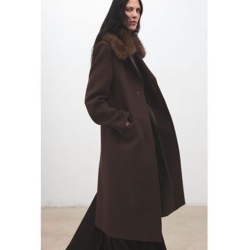 Trenci lung din amestec de lana - Maro inchis