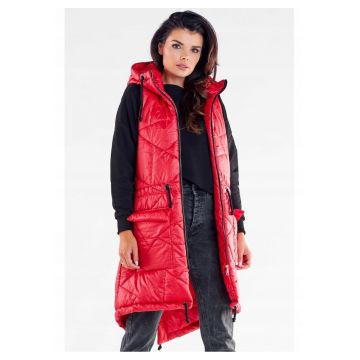 Vesta dama -  S/M - rosie - polyester - cu gluga