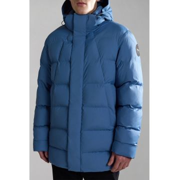 Geaca cu gluga si aspect matlasat - Albastru deschis