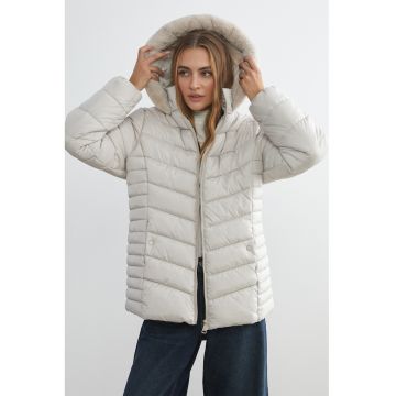 Geaca cu gluga si vatelina - Gri deschis