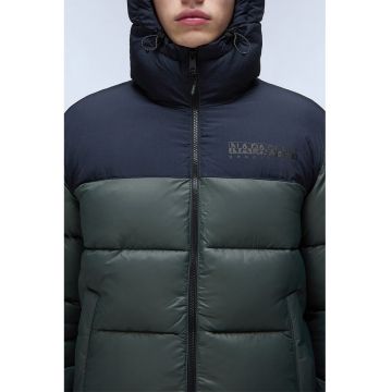 Geaca cu vatelina - gluga si aspect matlasat Hornelen - Verde/Bleumarin