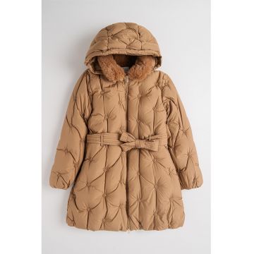 Geaca cu vatelina si cordon in talie - Caramel