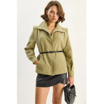 Geaca dama  detalii la umeri - verde - textil