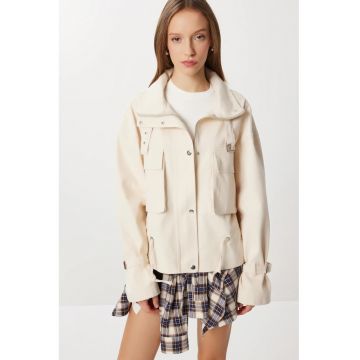 Geaca dama - Happiness Istanbul - cu fermoar - textil - crem