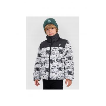 Geaca de poliester pentru baieti -  tehnologie 4FWarm - impermeabila - alb/negru -