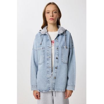 Geaca din denim - Happiness Istanbul - supradimensionata - bumbac - albastru