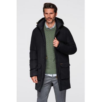 Geaca lunga cu buzunare cu clapa - Negru