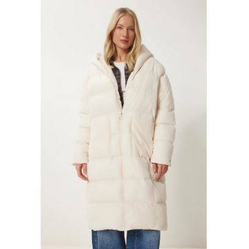 Geaca lunga cu gluga - Happiness Istanbul - textil - Alb