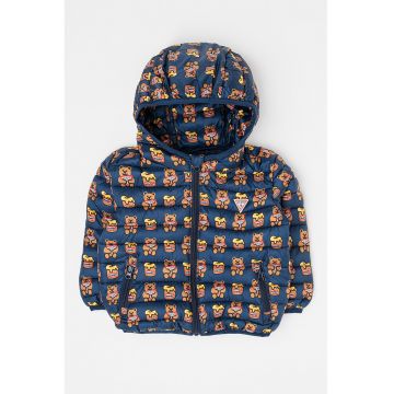 Geaca matlasata cu gluga - Maro/Bleumarin