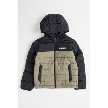 Geaca matlasata cu gluga - Negru/Verde sparanghel