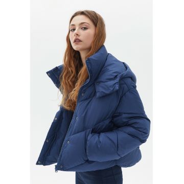 Geaca matlasata cu gluga - Albastru petrol
