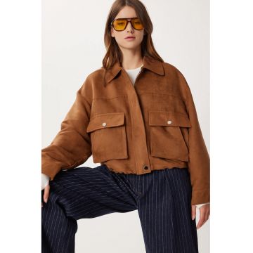 Geaca pentru dama - Happiness Istanbul - croiala lejera - textil - maro