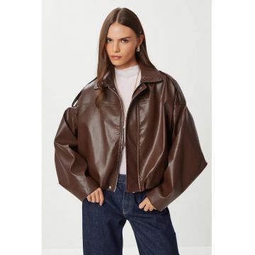 Geaca pentru dama - Happiness Istanbul - piele ecologica - maro