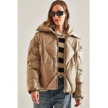 Geaca  supradimensionat - cu gluga - poliester - bej -