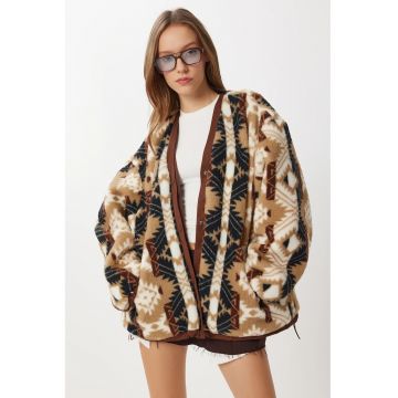 Geaca supradimensionata Happiness Istanbul - decolteu in V - jerseu - multicolor -