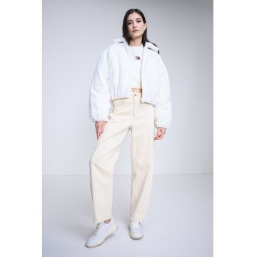 Haina din blana sintetica cu fermoar - Alb