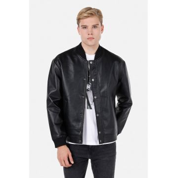 Jacheta bomber de piele ecologica - Negru