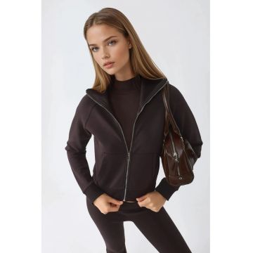 Jacheta  bumbac - cu fermoar si buzunare - maro - jerseu