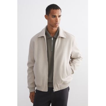 Jacheta-camasa cu guler clasic si captuseala din material teddy - Maro nisip